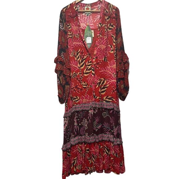 Anthropologie X Farm Rio Mixed Floral Long-Sleeve Dress Multicolor Size XS - Picture 5 of 10